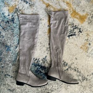 Grey Suede Knee High Boots